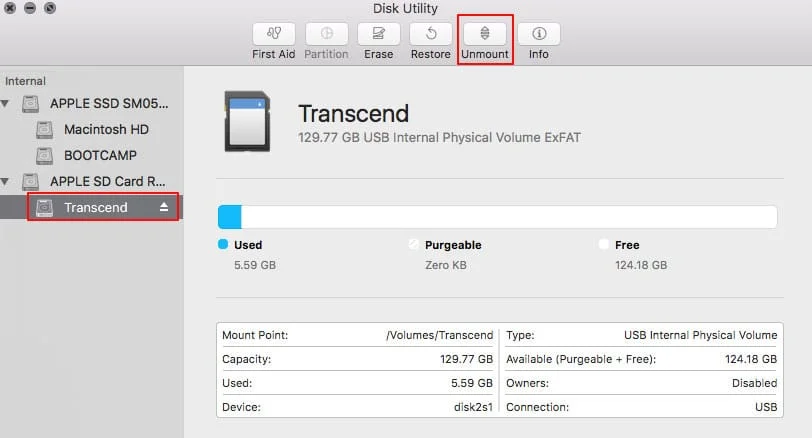 Unmount Micro SD Card